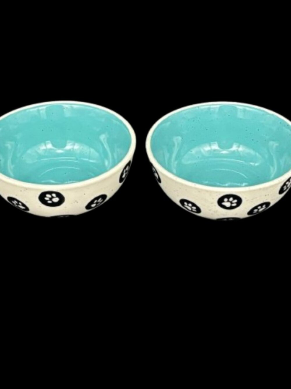 Whisker City Ivory Aqua "Paw" Ceramic 8 OZ Cat Food Water Bowls Set of 2 - Picture 3 of 6